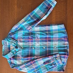 Cat & Jack Boys 4T Blue & Green Plaid Button Down Shirt 100% Cotton Fall Winter